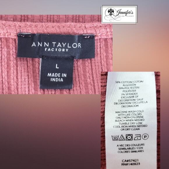 Ann Taylor Factory Rust Scoop Neck Scallop Lace Short Sleeve Sweater Size L - Picture 7 of 9